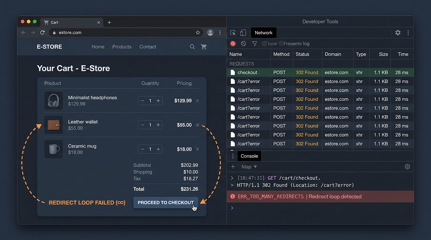 E-commerce checkout button redirect loop illustration