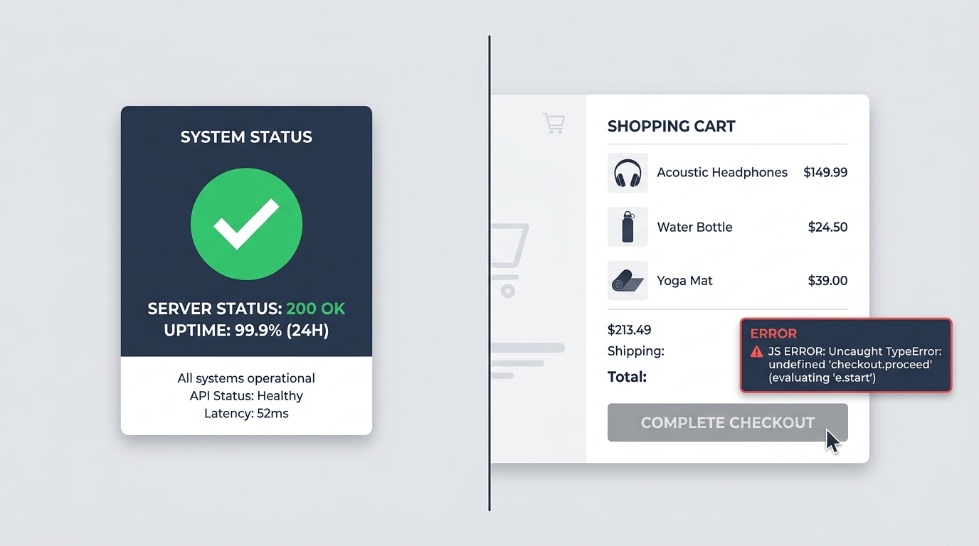 Server status 200 OK versus unclickable checkout button illustration